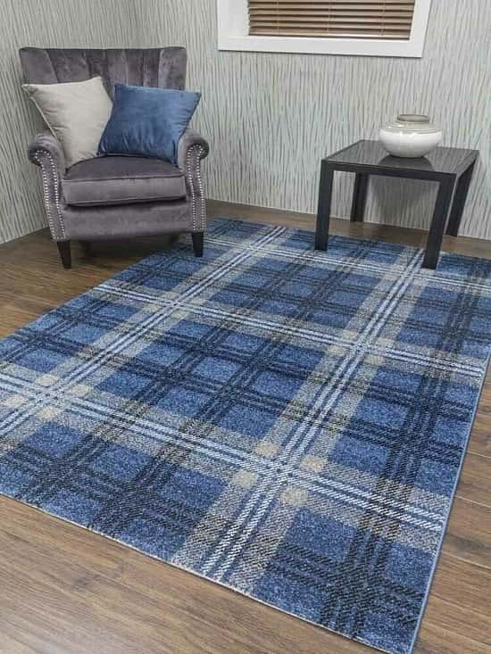Glendale Denim Blue Tartan Rug - different sizes and prices in description- Free Postage