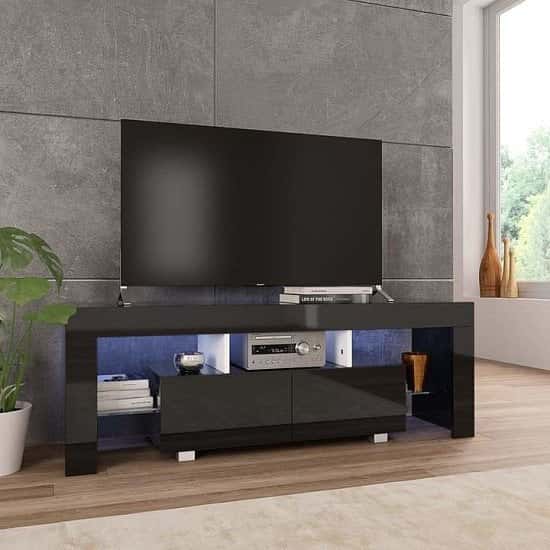 TV Cabinet with LED Lights 130x35x45 cm High Gloss Black