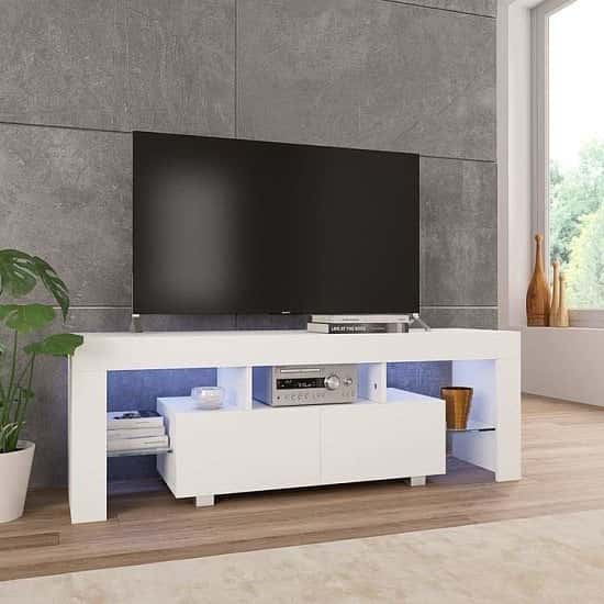 TV Cabinet with LED Lights 130x35x45 cm High Gloss White