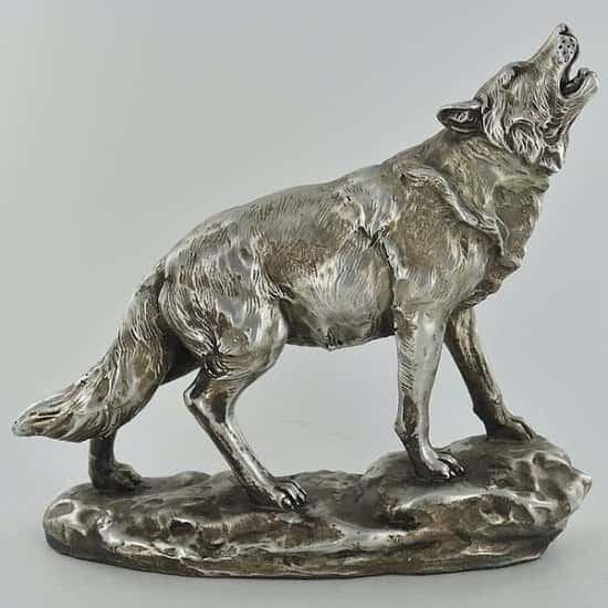 Antique Silver Howling Wolf Ornament