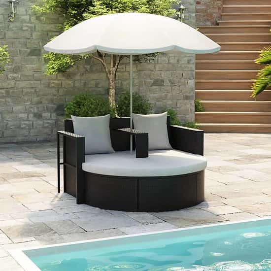 Get ready for Spring - Garden Bed with Parasol - Black Poly Rattan - free Delivery £354.99