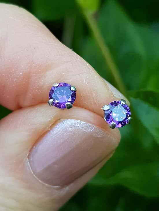 Silver, Cubic Zirconia Amethyst Round Stud Earrings - ONLY £7.00 - FREE UK delivery