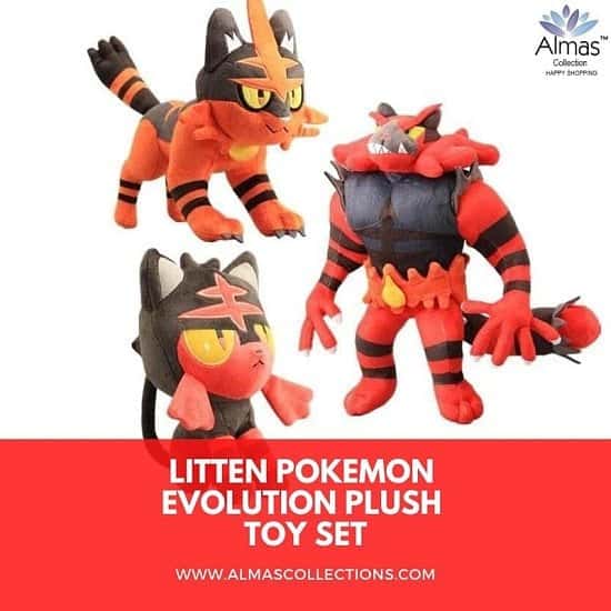 3 Pcs/Set Litten Pokemon Evolution Plush Toy Set (Litten, Torracat, Incineroar)