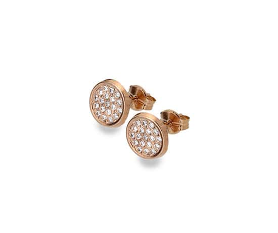 9ct rose gold, multi cubic zirconia set disc stud earrings from Callibeau Jewellery