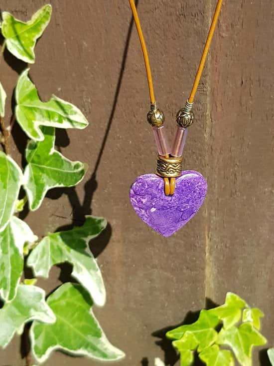 Unique, handmade, 16" leather necklace with purple heart stone and beads - £17.50 Free UK dellivery