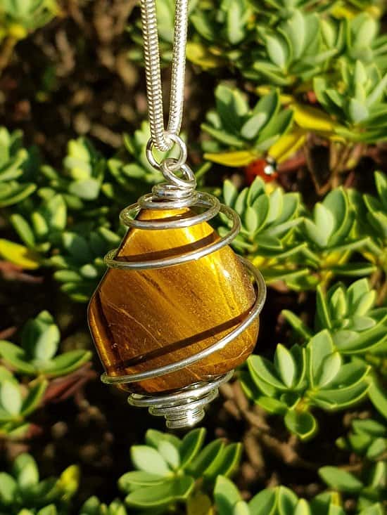 Unique, handmade, spiral set Tiger Eye stone on 18" silver chain - ONLY £22.50 - free UK delivery