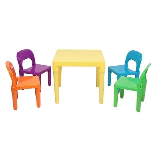 5 in 1 Children Plastic Table + 4 Chairs Set, Table Size: 19.7 x 19.7 x 18.1 inch, Chair Size: 17.72