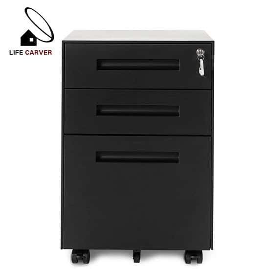 Mobile Multifunctional File Organizing Drawer Cabinet with Lock (Black)