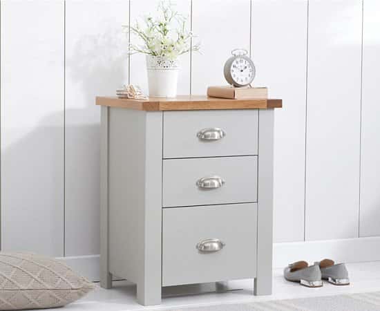 SALE - Somerset Oak and Grey Tall 3 Drawer Bedside Table!