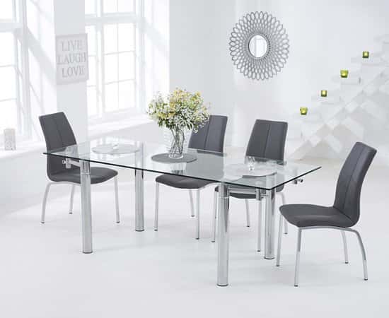 SAVE on the Geneva 140cm Glass Extending Dining Table with Cavello Chairs!