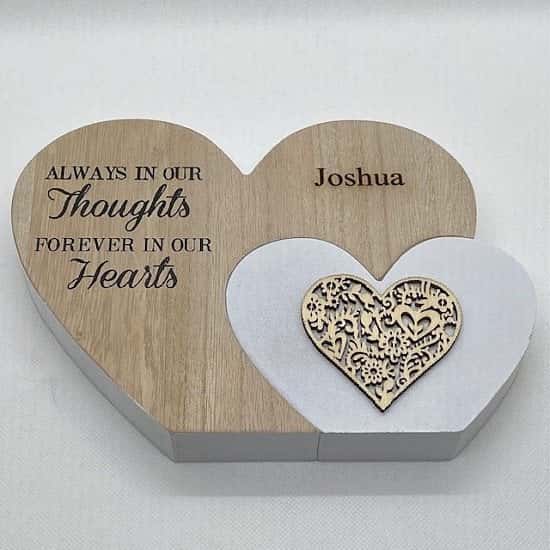 Personalised Memorial Wooden Heart Free-Standing Plaque £6.99