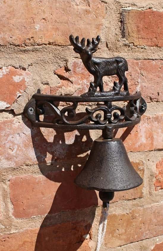 Rustic Cast Iron Wall Rope Bell REINDEER Stag Animal Garden Ornament