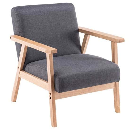 (64x59x71cm) Simple Fabric Wood Armrest Single Sofa Burlywood Light Grey x1