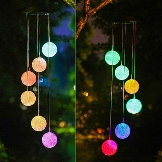 Illuminated Outdoor Solar-Powered Hanging Wind Chime