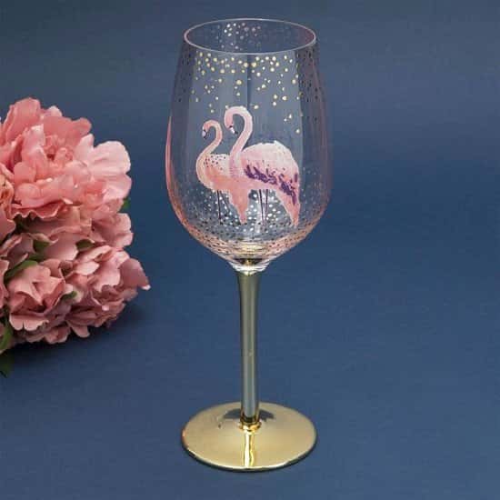 FABULOUS FLAMINGO WINE GLASS WITH GOLD ELECTROPLATING