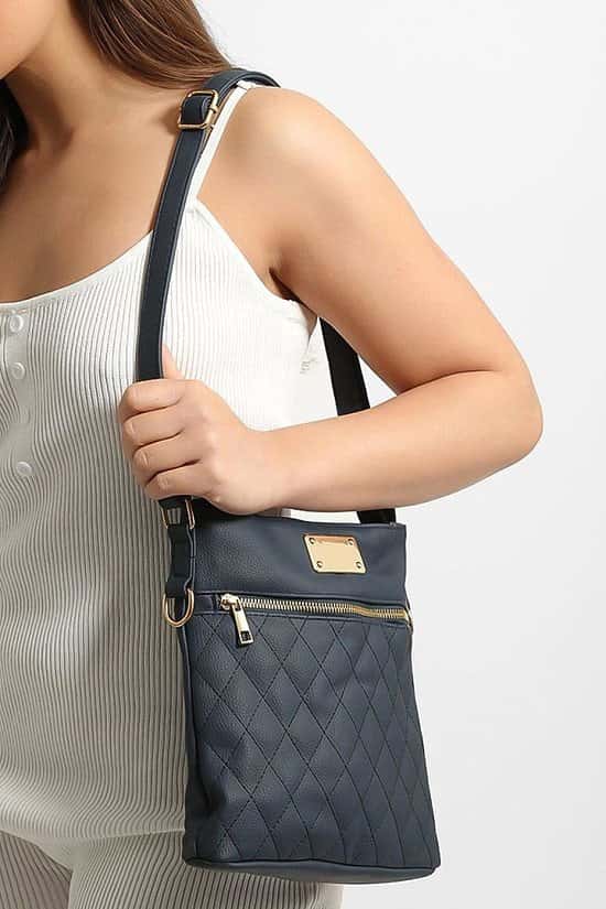 Navy Quilted Front Zip Cross Body Bag Free Postage