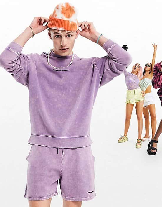 ASOS DESIGN oversized co-ord jersey set in purple acid wash with logo print - £25.00!