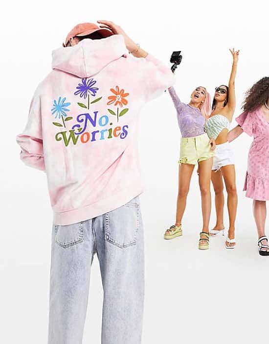 ASOS DESIGN oversized hoodie in pink tie dye with No Worries back print - £35.00!