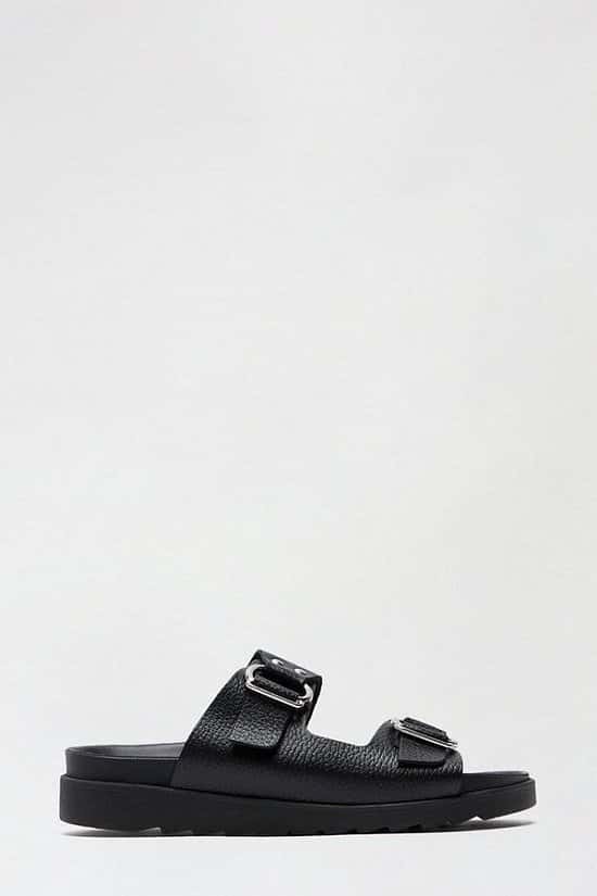 SALE - Black Leather Jaxx Double Buckle Slide!