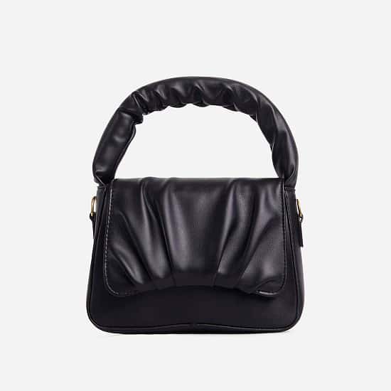 SAVE - Corra Ruched Detail Grab Bag In Black Faux Leather
