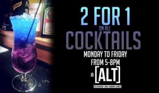 Get 2-4-1 Drinks all Week between 5 and 8 pm!