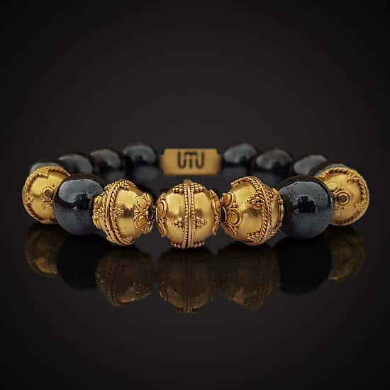 New Luxury Hematite & Gold Elite Men's Bracelet Hand Made Bangles In Stock