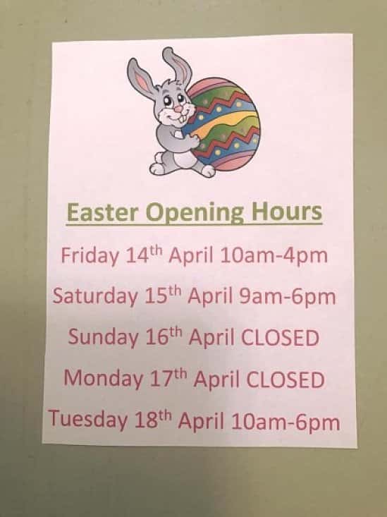 Here are our opening times over the Easter period!