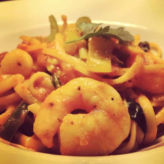 Our mouth watering King prawn & Chorizo linguine...