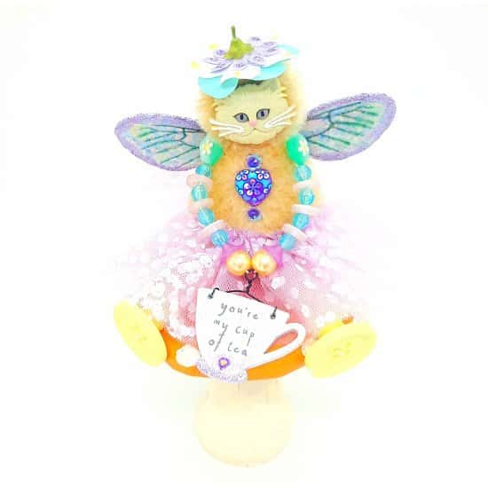 YOU'RE MY CUP OF TEA FAIRY CAT BUTTON DOLL - 20% discount available