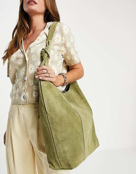 ASOS DESIGN khaki suede slouchy tote with strap detail current price - £38.00!