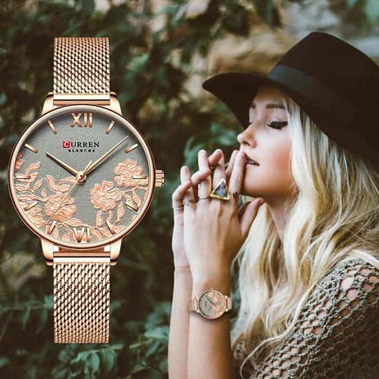 New Fashion Simple Women Watch Flower Stainless Steel Glassy Quartz Ladies Wristwatch Casual