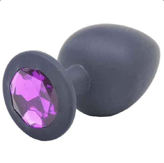 Large Black Silicone **** Plug with Purple Jewel