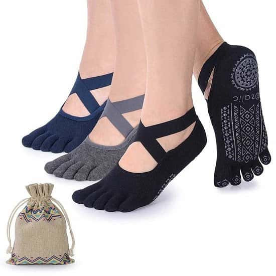 Yoga Socks for Women with Grips, Non-Slip Five Toe Socks