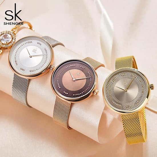 Shengke Creative Women Watches 3 Colors Stylish Japanese Quartz Ladies Watch Luxury Stainless Steel