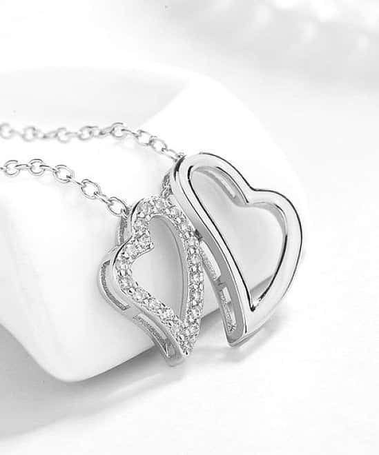Sterling Silver Double-Heart Necklace With Swarovski® Crystals