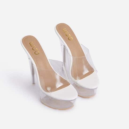 70% Off NYX Peep Toe Clear Perspex Platform Heel Mule In White Faux Leather