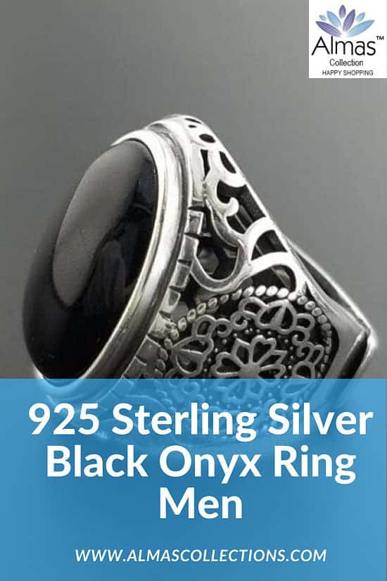 925 Sterling Silver Black Onyx Ring for Men