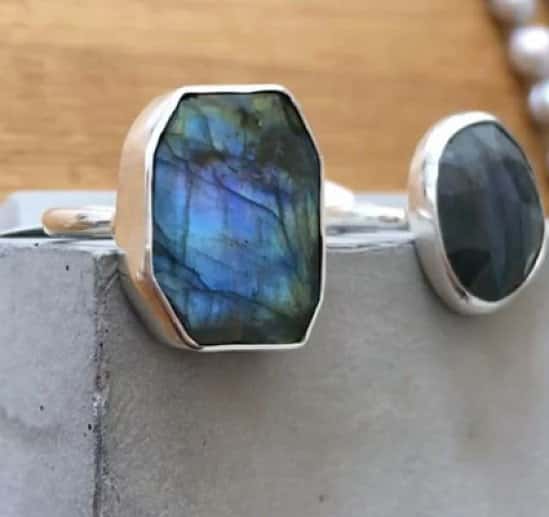 No filter needed for our asymmetrical Labradorite Cocktail Ring..