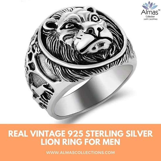 Real Vintage 925 Sterling Silver Lion Ring for Men by Almas Collections