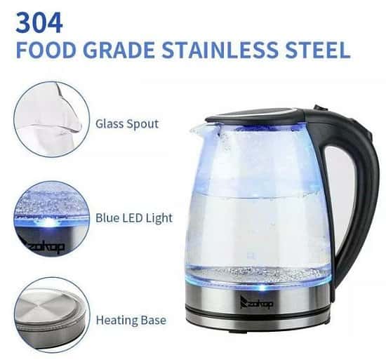1.8L glass kettle with blue LED light