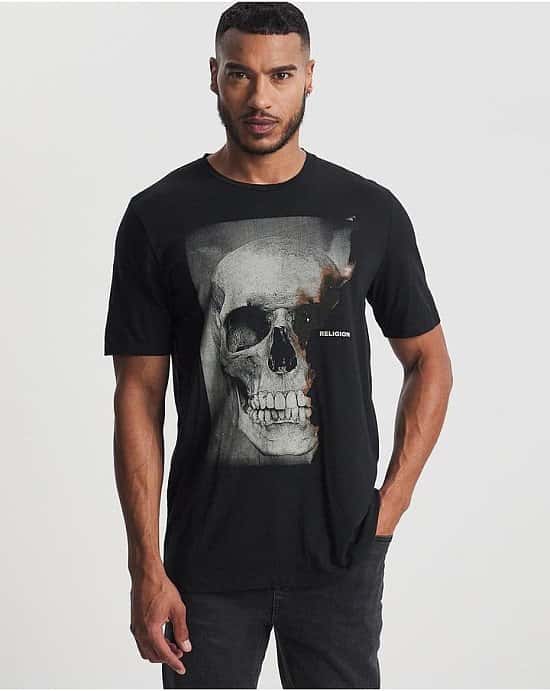 Religion Black Burned Skull Short Sleeve T-Shirt