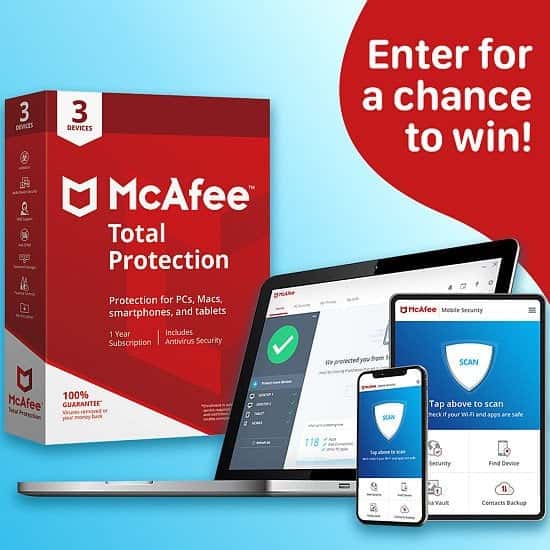WIN a 1 Year Subscription to McAfee Antivirus Total Protection Software for 3 Devices