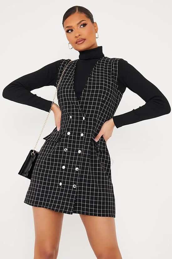 Black Woven Check Print Sleeveless Blazer Dress Next generation