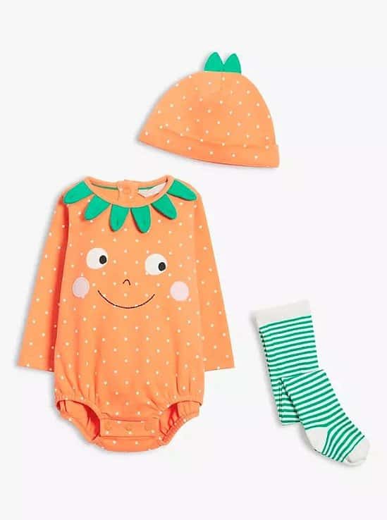 John Lewis & Partners Baby Pumpkin Bodysuit, Hat & Tights Set, Orange £18.00