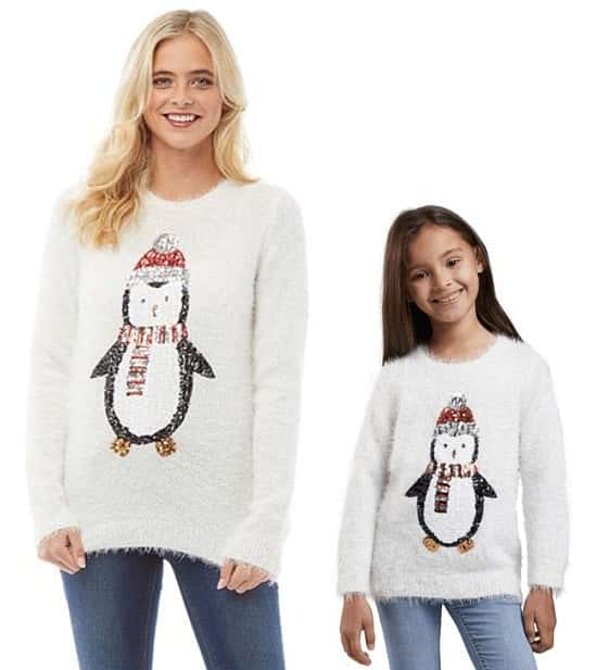 £7 Girls Matching Penguin Christmas Jumper