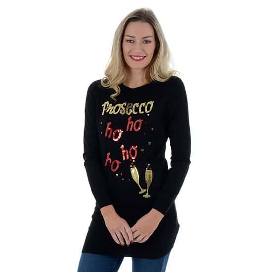 £9 Ladies Black Prosecco Christmas Jumper
