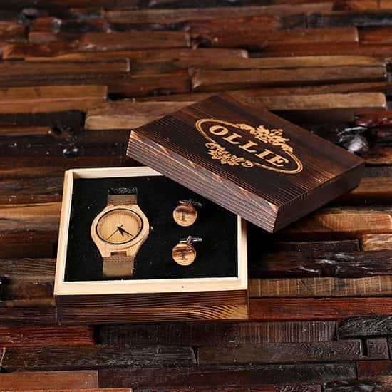 £39.99  Free UK Delivery -  Rustic Wood Watch and Cufflinks Personalised