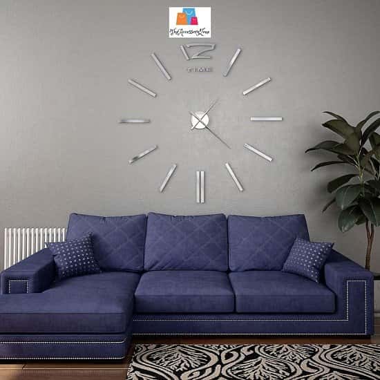 3D Wall Clock Modern Design 100 cm XXL Silver