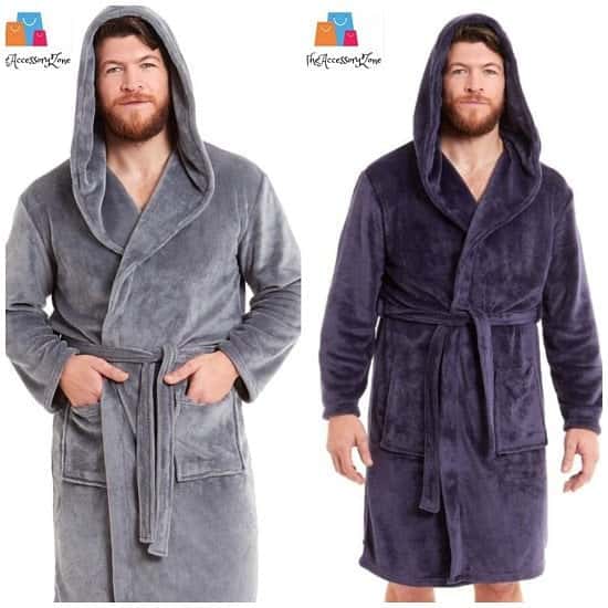 Mens Hooded Plush Flannel Dressing Gown