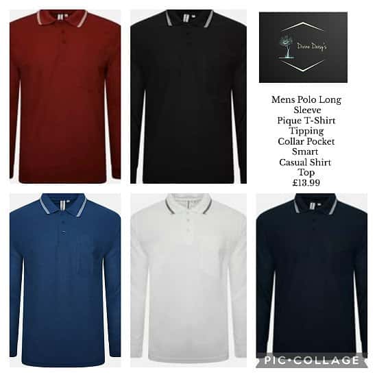 Mens Polo Long Sleeve Pique T-Shirt Tipping Collar Pocket Smart Casual Shirt Top £13.99